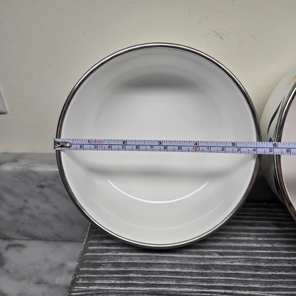 Vintage Kobe Enamelware Tulip Nesting Mixing Bowls, Cottagecore, Metal, Set of 2